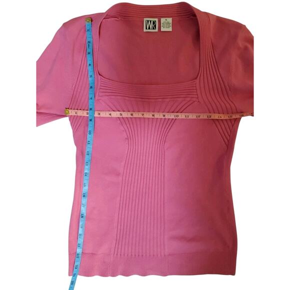 Vintage WR Hot Pink Silk Blend Ribbed Sweater Top XL Barbiecore Preppy Retro - Picture 6 of 7